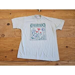 Colorado Wildflowers Blue Green T-Shirt Sz L 1990s